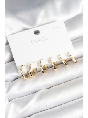 Store Mania Ieg™ Gold Renk Pirinç Kare Halka Model 925 Ayar Gümüş Çivili Kadın Küpe Seti - TJ-BKP11266