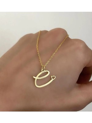 Wind Silver 925 Ayar Gümüş Tasarım Kalp Detaylı Harf Kolye