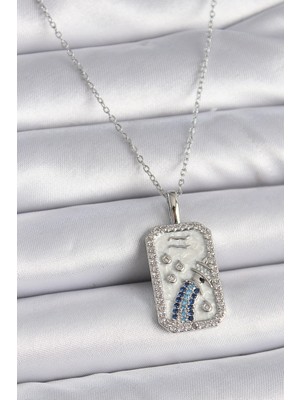 Store Mania Ieg™ 316L Çelik Gümüş Renk Zincir Kova Burcu Zirkon Taşlı Kadın Kolye - TJ-BKO9447