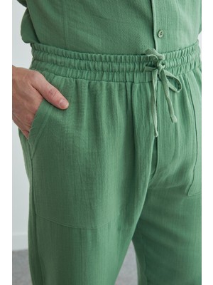 FullaModa Beli Lastikli Müslin Kumaş Pantolon