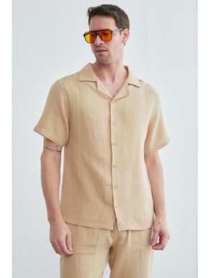 FullaModa Basic Müslin Kumaş Kısa Kol Gömlek