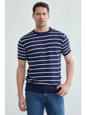 FullaModa Çizgili Bisiklet Yaka Triko Tişört