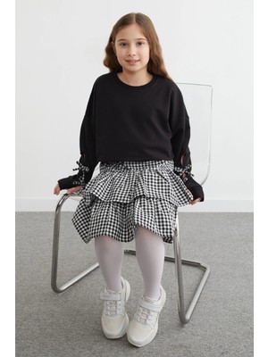 FullaModa Fiyonklu Ekose Desenli Etekli 2 Li Kız Çocuk Takım