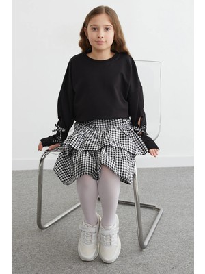 FullaModa Fiyonklu Ekose Desenli Etekli 2 Li Kız Çocuk Takım