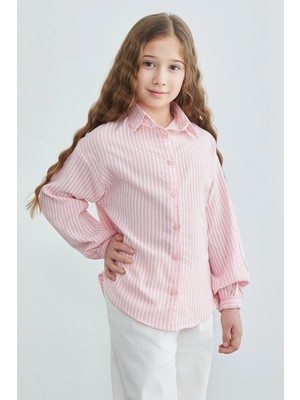 FullaModa Çizgili Salaş Kız Çocuk Gömlek