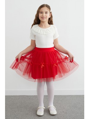 FullaModa Beli Lastikli Fiyonklu Kız Çocuk Tül Etek