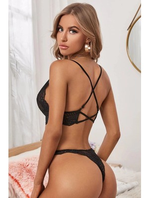 Beruflic Kadın Siyah Çapraz Sırt Detaylı Şık Bralet Takım