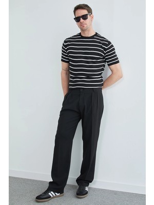 FullaModa Çizgili Bisiklet Yaka Triko Tişört