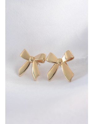 Store Mania Ieg™ Pirinç Gold Renk Düz Plaka Fiyonk Küpe - TJ-BKP8936