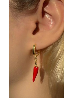 Wind Silver Kırmızı Biber Küpe 925 Ayar