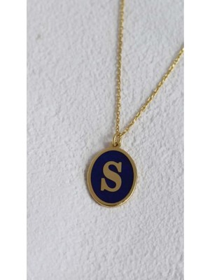 Wind Silver Lacivert Mineli Kolye Harfini Seç 925 Ayar