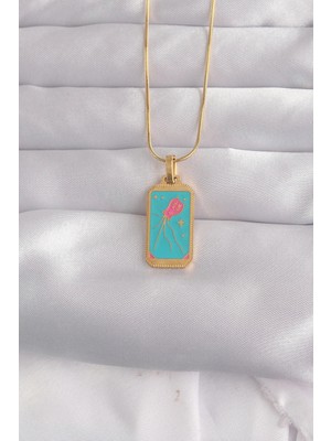 Shopwave 316L Çelik Gold Renk Mavi Mineli Tarot Kolye