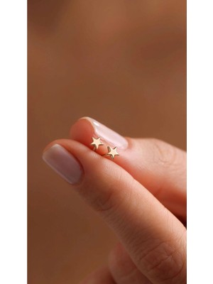 Wind Silver Minimal Çivili Yıldız Küpeler 925 Ayar