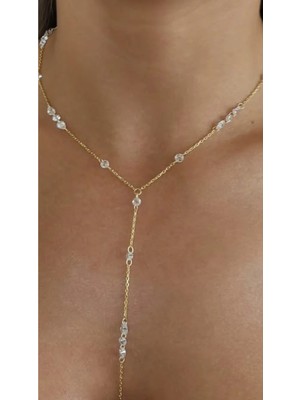 Wind Silver Zirkon Taşlı Oval Oval Zincir Kolye 925 Ayar