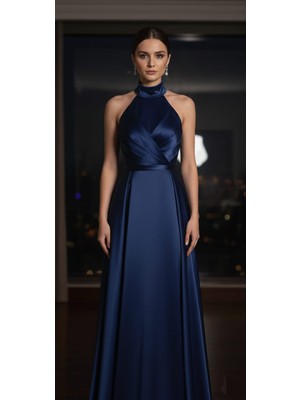 Moda Makko Halter Yaka Drapedetaylı Pileli Etekli Mezuniyet Elbisesi