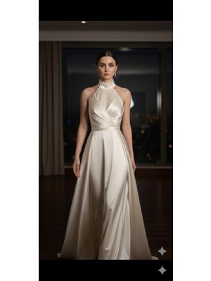 Moda Makko Halter Yaka Drapedetaylı Pileli Etekli Mezuniyet Elbisesi