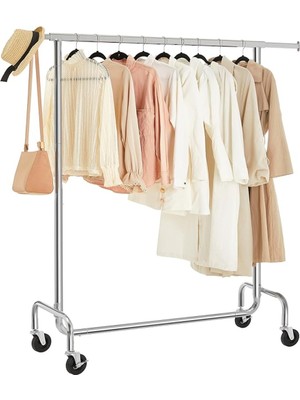 Astera 110-150 cm Tekerlekli Krom Giyim Portmanto. 130 kg Taşıma Kapasiteli, Dayanıklı Metal