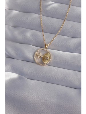 Shopwave 316L Çelik Zincir Gold Renk Zirkon Taşlı Yıldız Figürlü Oval Kolye