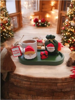 Rivelcandle Mutlu Yıllar Konseptli El Yapımı Görünümlü Dekoratif Kahve Fincan Seti - Yılbaşı Hediyesi