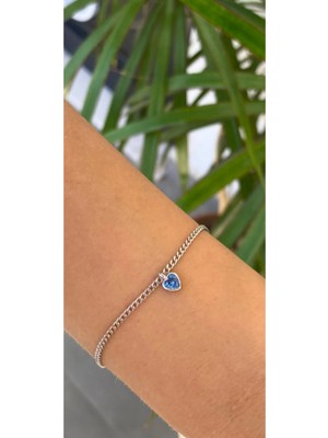 Wind Silver Aqua Kalp Gümet Bileklik 925 Ayar