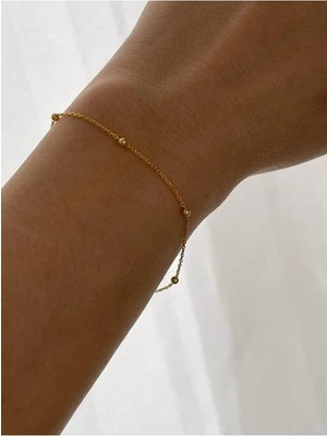 Wind Silver 925 Ayar Gümüş Gold Top Detaylı Bileklik