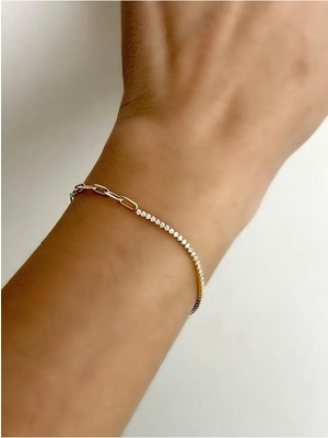 Wind Silver 925 Ayar Gümüş Su Yolu ve Zincir Tasarım Gold Bileklik