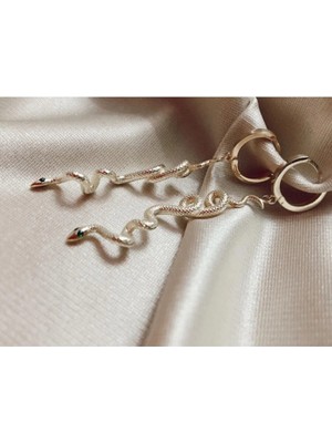 Wind Silver 925 Ayar Gümüş Yeşil Zirkon Taşlı Yılan Küpe