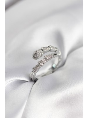 Store Mania Ieg™ Gümüş Renk Zirkon Taşlı Yılan Model Kadın Yüzük - TJ-BYK3950