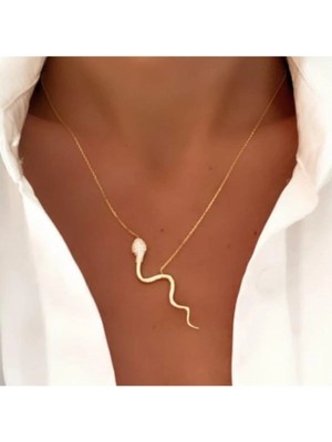 Wind Silver Kadın Altın 925 Ayar Gümüş Gold Yılan Kolye