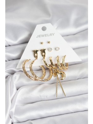 Store Mania Ieg™ Gold Renk Pirinç 6'lı Kadın Küpe Seti - TJ-BKP11322