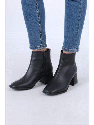 Lolyvibe Günlük Kullanım Topuklu Yandan Fermuarlı Siyah Kadın Bot