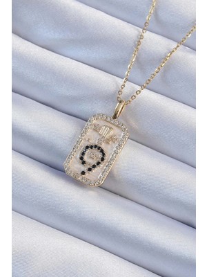 Shopwave 316L Çelik Zincir Altın Renk Zirkon Taşlı Minimal Papatya Figürlü Tarot Kolye