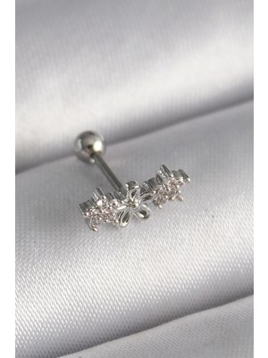 Shopwave 316L Çelik Gümüş Renk Zirkon Taşlı Çiçek Tragus Piercing