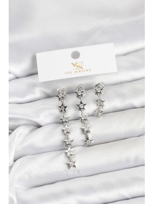 Store Mania Ieg™ Pirinç Gümüş Renk Yıldız Model Ysx Trio Küpe Seti