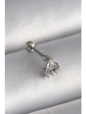 Shopwave 316L Çelik Gümüş Renk Üçgen Zirkon Taşlı Tragus Piercing