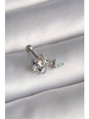 Shopwave 316L Çelik Gümüş Renk Zirkon Taşlı Sallantı Kalp Detay Tragus Piercing