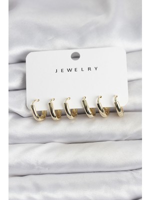 Store Mania Ieg™ Gold Renk Pirinç Halka Kadın Küpe Seti