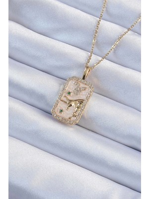 Shopwave 316L Çelik Zincir Altın Renk Zirkon Taşlı Boğa Figürlü Tarot Kolye