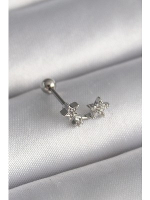 Shopwave 316L Çelik Gümüş Renk Zirkon Taşlı Yıldız Tragus Piercing