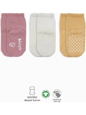 SHC4200 Mey Ithalat® Kaymaz Penye Soket Çorap 3'lü BS10107 Pudra Ekru Somon