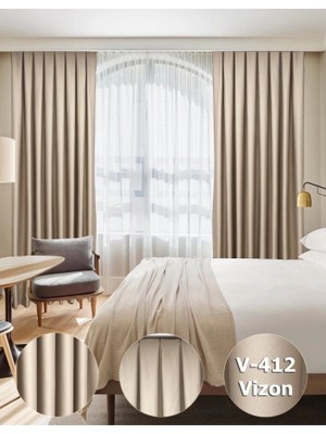 YS Perde Tasarım Lüx Saten Blackout Karartma Güneşlik Perde Yüksek Kaliteli Düz Pilesiz Tek Kanat - Vizon SATEN/13437