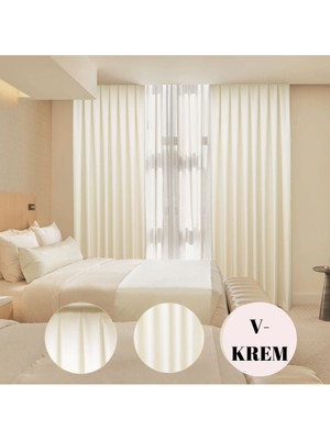 YS Perde Tasarım Lüx Saten Blackout Karartma Güneşlik Perde Yüksek Kaliteli Düz Pilesiz Tek Kanat - Krem SATEN/1337