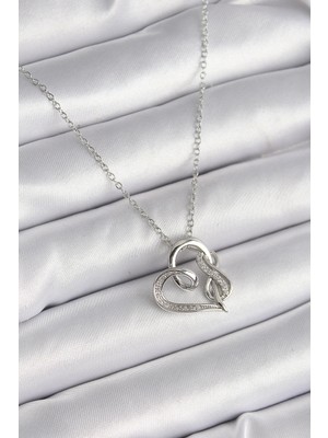 Shopwave 316L Çelik Gümüş Renk Zincir Zirkon Taş Detaylı Kalp Model Sonsuzluk Detay Kadın Kolye