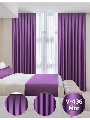 YS Perde Tasarım Lüx Saten Blackout Karartma Güneşlik Perde Yüksek Kaliteli Düz Pilesiz Tek Kanat - Mor SATEN/0106