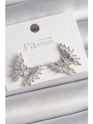 Shopwave Pirinç Gümüş Renk Zirkon Taşlı Kelebek Model Kadın Küpe