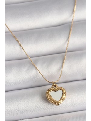 Shopwave 316L Çelik Gold Renk Zincir Sedefli Kalp Model Kadın Kolye