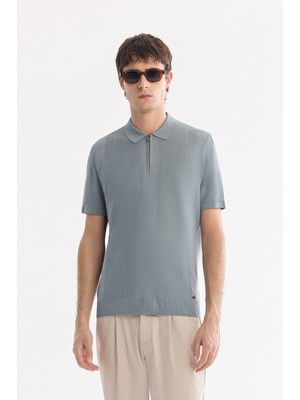 AVVA Erkek Gri Polo Yaka Fermuarlı Kolay Ütülenen Kırışmaz Regular Fit Triko T-Shirt A61Y5015