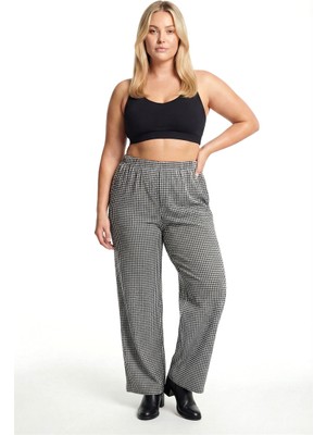 Modaserdem Akbeniz Kadın Siyah-Beyaz Kareli Büyük Beden Cepli Pijama Altı