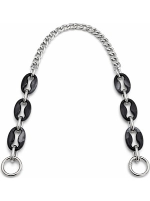 Nildenhobim Siyah Akrilik Detaylı Gümüş Renk Aksesuarlı El ve Omuz Çanta Askısı 53 cm – Zincir Çanta Sapı