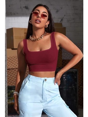 Beruflic Kadın Bordo Kalın Askılı Crop Top Büstiyer